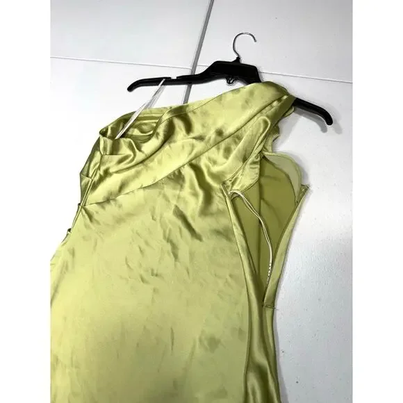 Tanya Taylor Stassi Dress silky green one shoulder slip cocktail dress Size 6 - Picture 9 of 9